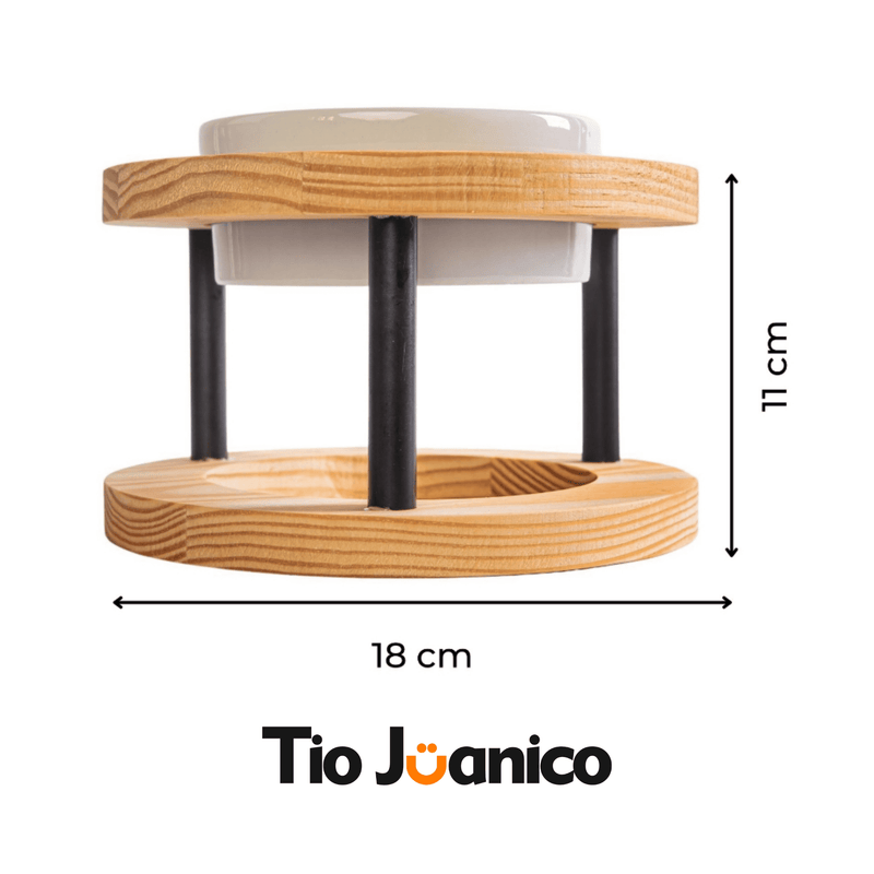 Comedouro Tioeasy™ Unitário em Madeira e Porcelana - Pequeno