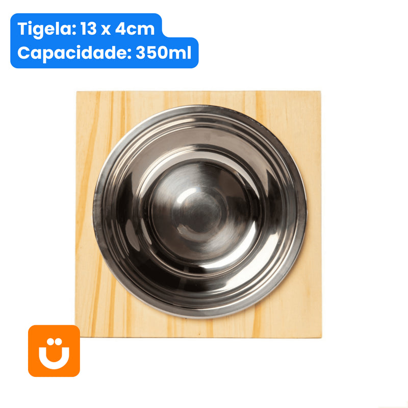 Comedouro Tioeasy™ Unitário em Madeira e Inox - Pequeno