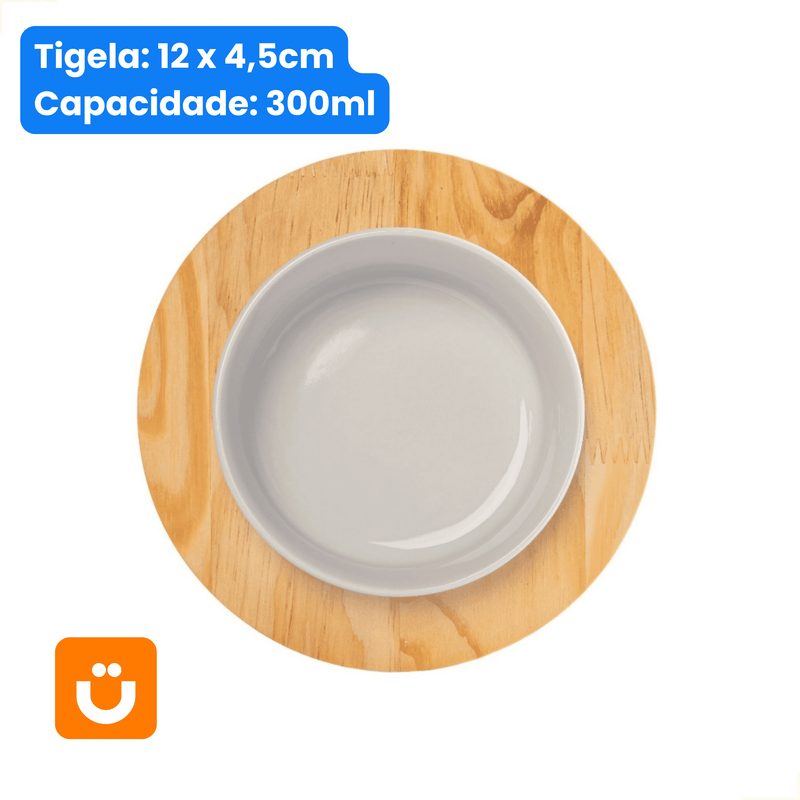 Comedouro Tioeasy™ Unitário em Madeira e Porcelana - Pequeno