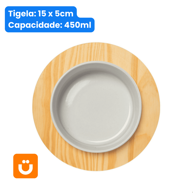 Comedouro Tioeasy™ Unitário em Madeira e Porcelana - Médio/Grande