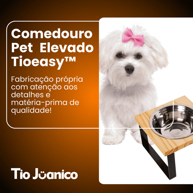 Comedouro Tioeasy™ Unitário em Madeira e Inox - Pequeno