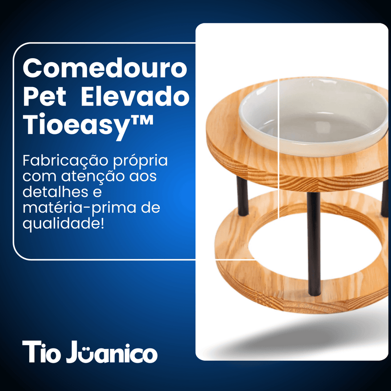 Comedouro Tioeasy™ Unitário em Madeira e Porcelana - Médio/Grande