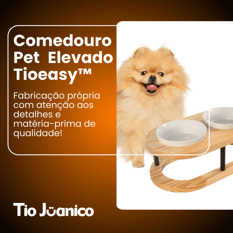 Comedouro Tioeasy™ Duplo em Madeira e Porcelana - Pequeno