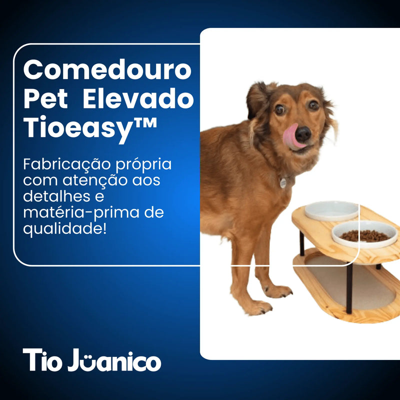 Comedouro Tioeasy™ Duplo em Madeira e Porcelana - Médio/Grande