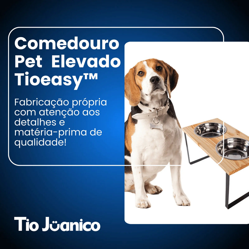 Comedouro Tioeasy™ Duplo em Madeira e Inox - Médio/Grande