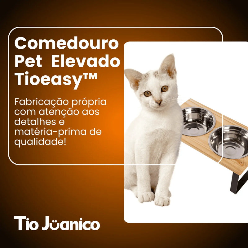 Comedouro Tioeasy™ Duplo em Madeira e Inox - Pequeno