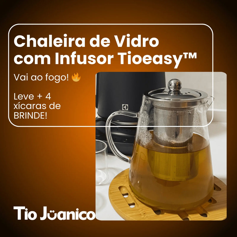 Chaleira de Vidro com Infusor Tioeasy™ - Leve 4 xícaras de BRINDE!