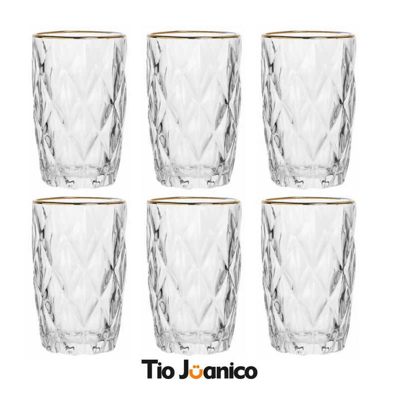 Conjunto de 6 Copos Diamante Tioeasy™ - Borda Fio de Ouro