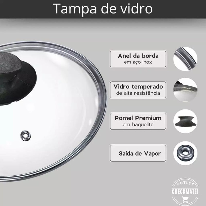 Frigideira Antiaderente Tioeasy™ - com Tampa de Vidro