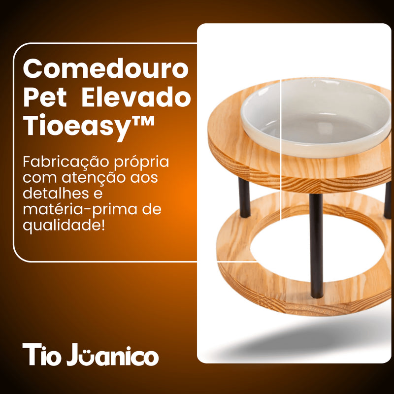 Comedouro Tioeasy™ Unitário em Madeira e Porcelana - Pequeno